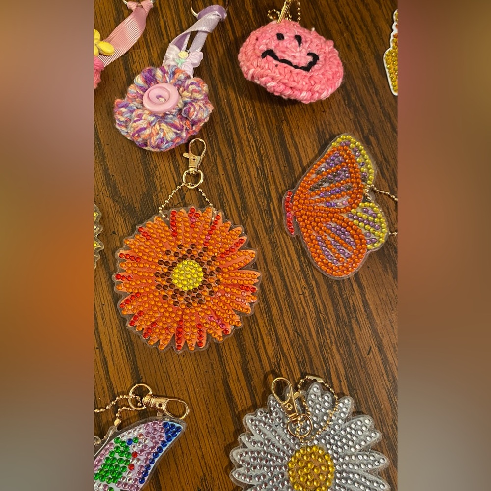 Handmade Orange Beaded Sunflower Keychain - Women's Accessory